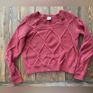 CAbi Brick Red Cable Knit Crewneck Sweater